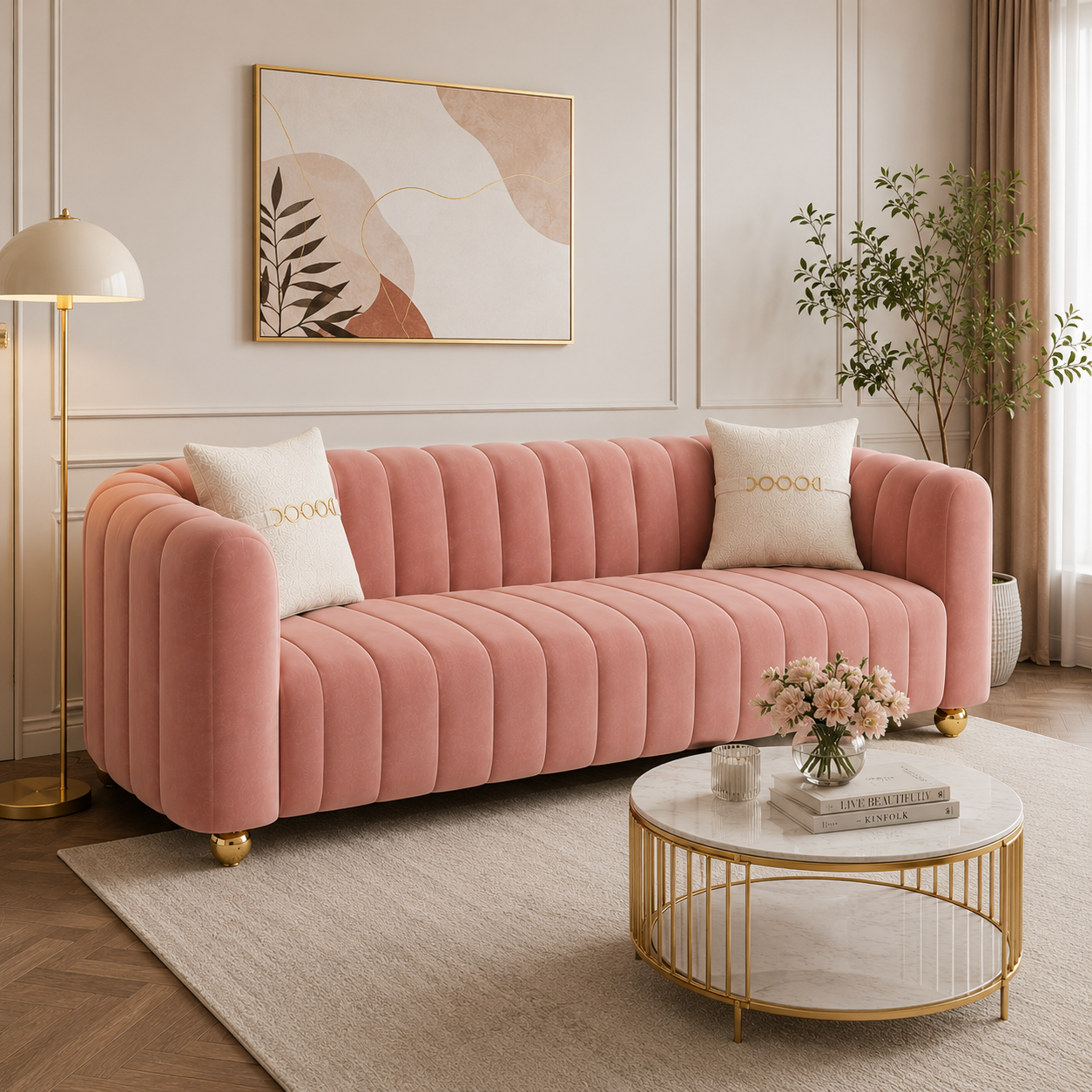 Monaco Velvet Couch shown in an interior setting